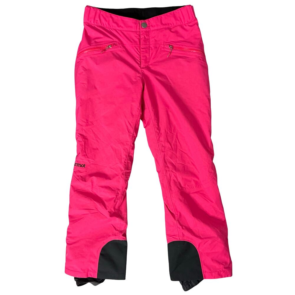Marmot Fuchsia Pink Swirl Black Accent Insulated Ski Snow Pants size S Pockets